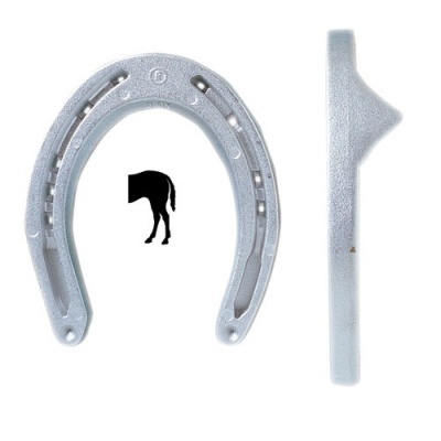 Ferradura metálica cinzenta com símbolo de cauda de cavalo