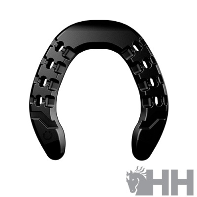 Anilha preta de ferradura com recortes e logo HH cinza