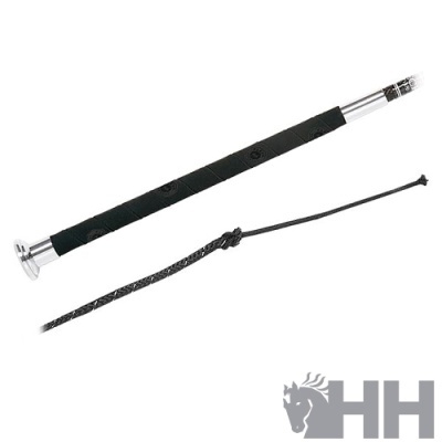 Cabo metálico cromado com revestimento preto e corda preta fina com nó