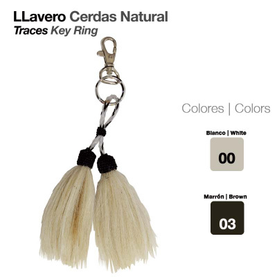 Chaveiro de cerdas naturais brancas com fecho metálico