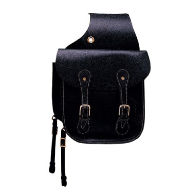 Mala preta de couro com duas fivelas prateadas e alça ajustável