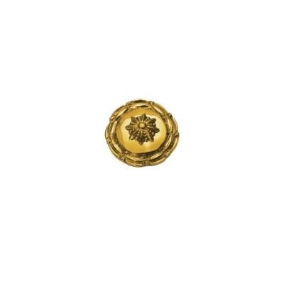 Botão dourado redondo com padrão floral em relevo