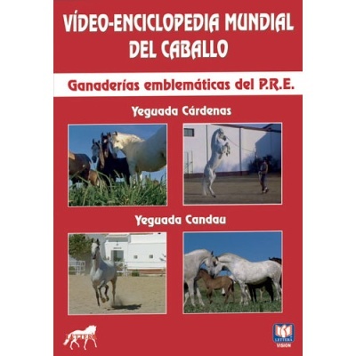 Capa de vídeo enciclopédia mundial do cavalo com fotos de cavalos e texto em espanhol