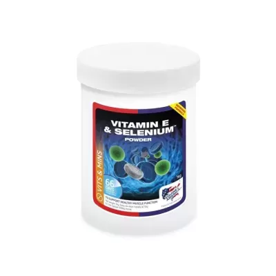 Frasco branco de suplemento Vitamin E & Selenium em pó