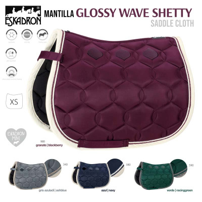 Mantilla de sela acolchoada Glossy Wave Shetty para cavalo em várias cores e tamanho XS