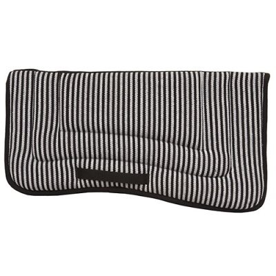 Manta para sela com padrão de riscas pretas e cinza e bolso de velcro preto