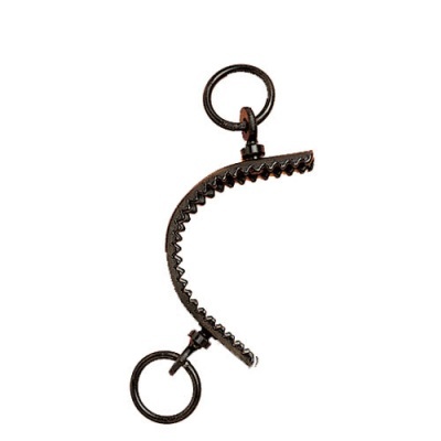 Peça metálica dentada curva com duas argolas castanhas