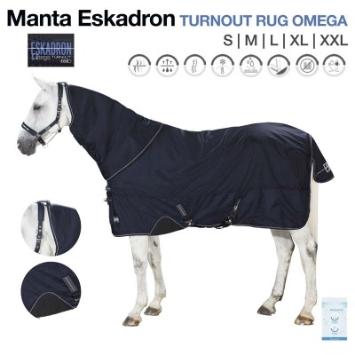 Manta preta para cavalo Eskadron Turnout Rug Omega em cavalo branco