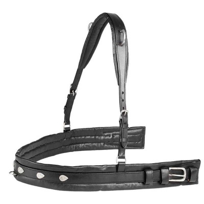 Cabresto ou jugular em couro preto com fivela metálica