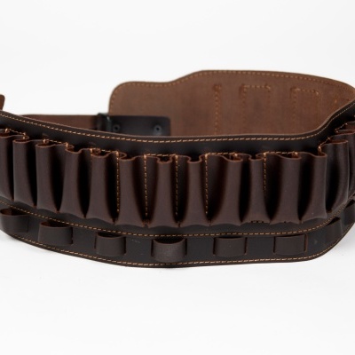 Cinturão porta-cartuchos de pele castanha escura com divisórias para cartuchos