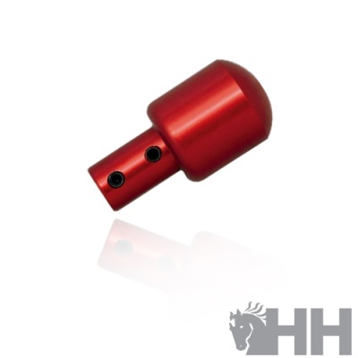 Peça metálica vermelha cilíndrica com parafusos e logótipo HH