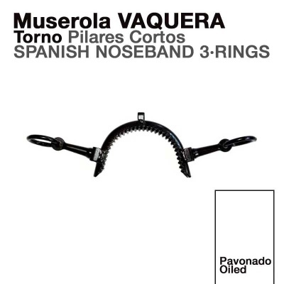 muserola vaquera metálica preta com três argolas pavonada oleada