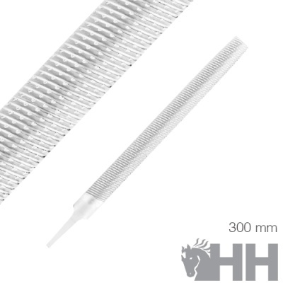 Lima metálica texturizada de 300 mm com cabo branco e logotipo HH