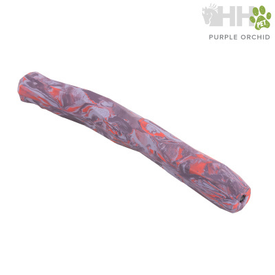 Objecto longo roxo e laranja com textura serpenteada, fundo branco com texto HH PET e PURPLE ORCHID