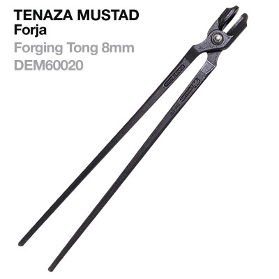 Tenaza Mustad Forja Forging Tong 8mm DEM60020, ferramenta de metal preto com alças longas.