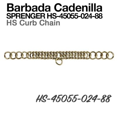 Corrente metálica dourada tipo HS Curb Chain com texto associado