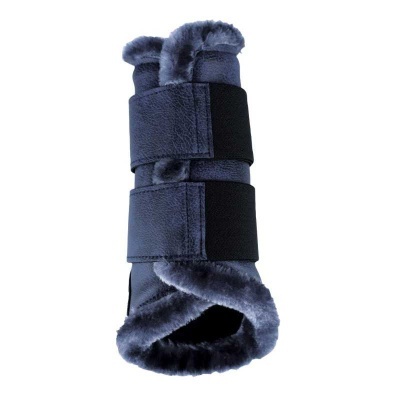 Proteção para patas de cavalo preta com forro cinzento e tiras elásticas