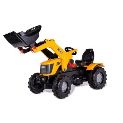 Camião de brinquedo amarelo e preto com balde frontal e quatro rodas