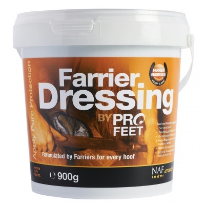 Pote de Farrier Dressing by Pro Feet para cuidado de cascos de cavalos com rótulo laranja e preto