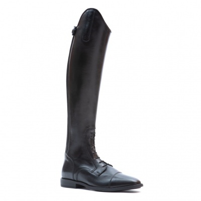 Bota alta de couro preto com cadarços