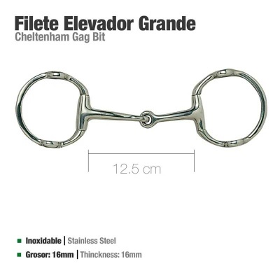 Filete Elevador Grande Cheltenham Gag Bit em aço inoxidável prateado com 12,5 cm de comprimento