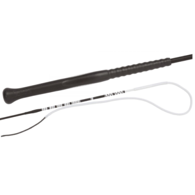 Chicote preto com pega texturizada e corpo branco e preto fino.