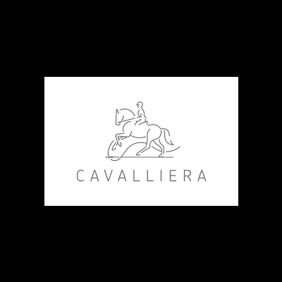Logotipo minimalista de cavalo e cavaleiro com texto CAVALLIERA