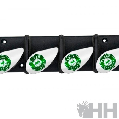 Suporte de parede para carabinas com quatro apoios brancos e logótipos FLECK GERMANY