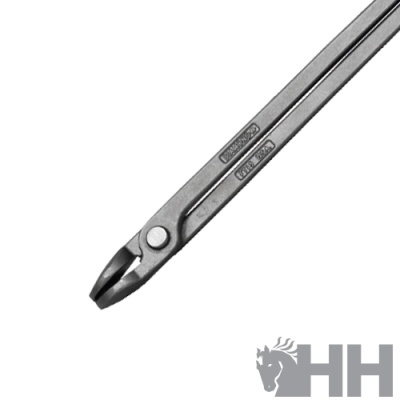 Alicate de corte metálico prateado com gravações no corpo