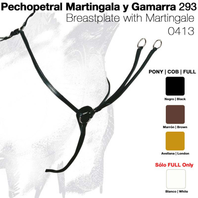 Peitoral martingale de couro preto com fivelas metálicas