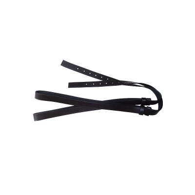 Cinto fino preto em couro com fivelas e orifícios