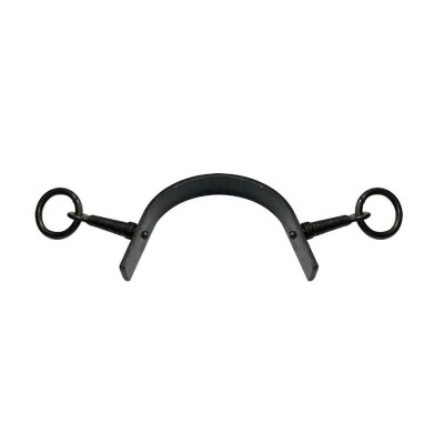 Suporte metálico preto com anéis circulares em fundo branco