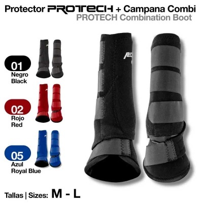 Botas de proteção PROTECH em preto, vermelho e azul royal com fechos de velcro cinza