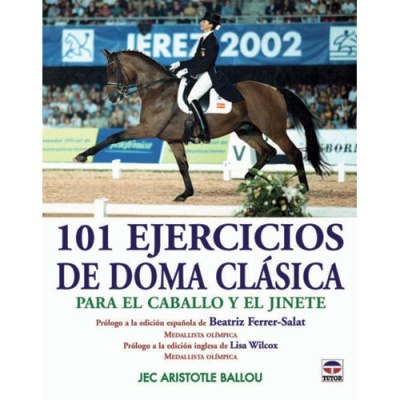 Capa de livro de equitação com cavalo e cavaleiro competindo em doma clássica