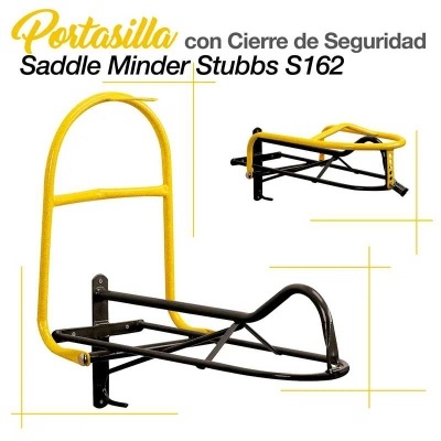 Portasela metálica preta e amarelo Stubbs S162 Saddle Minder com fecho de segurança
