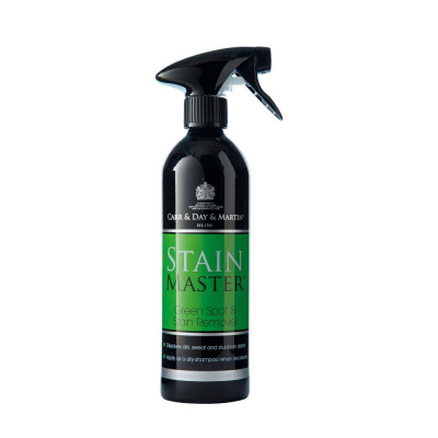 Frasco preto com rótulo verde e pulverizador para remover manchas