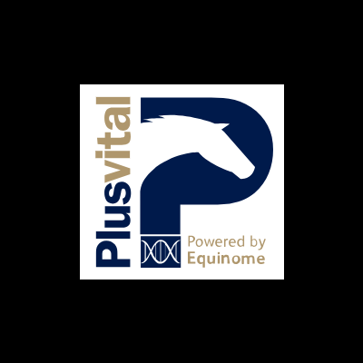 Logótipo PlusVital com cavalo e texto Powered by Equinome