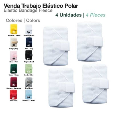 Vendas elásticas polares brancas com caixa de cores e texto explicativo