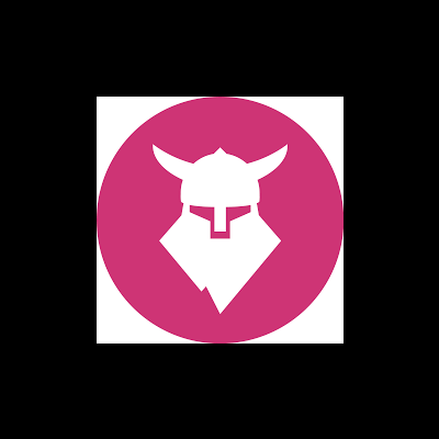 Ícone branco de capacete viking com chifres sobre fundo rosa