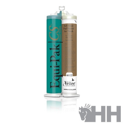 Cartucho de cola Equi-Pak CS da marca Vettec em plástico com etiqueta colorida