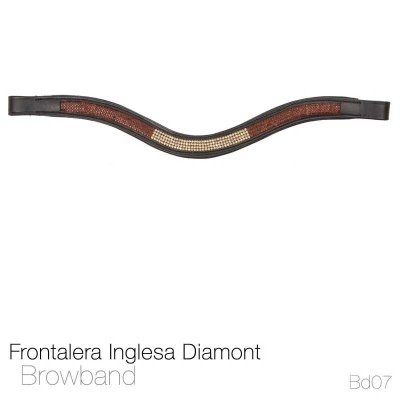 Frontalera inglesa diamont em couro preto com cristais castanhos e bege