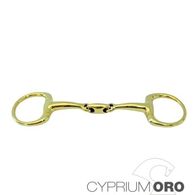 Freio de metal dourado para cavalo com argolas grandes e centro articulado