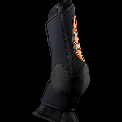 Bota de protecção preta para equitação com detalhes laranja