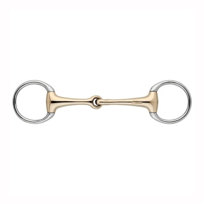 Ferro de embocadura de cavalo em metal com anéis prateados e barra dourada