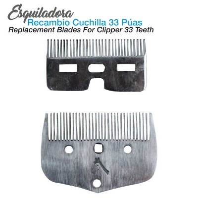 Lâminas metálicas de substituição para máquina de tosquiar com 33 dentes, com texto em português e inglês