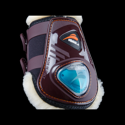 Proteção para cavalo castanha com azul e acolchoamento branco