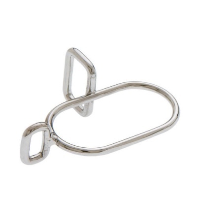 Estribo metálico prateado com dupla alça retangular e apoio oval