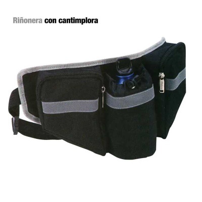 Riñonera preta com bolso para garrafa