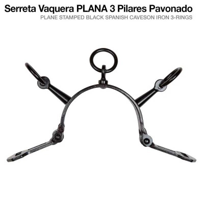 Serreta vaqueira de ferro preto com três argolas e acabamento pavonado