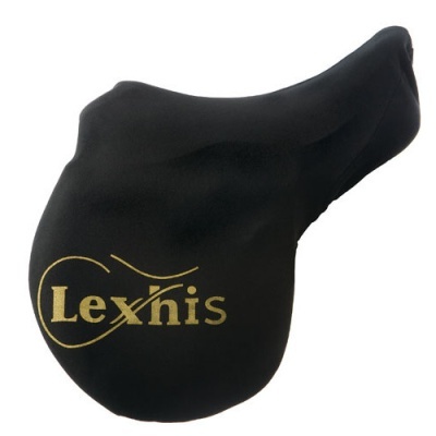 Saco de sela preto com logótipo dourado Lexnis